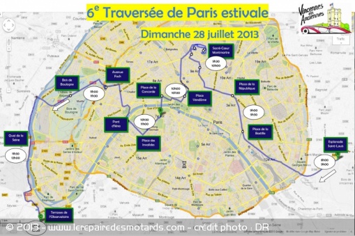 Parcours de la 6ème Traversée de Paris estivale