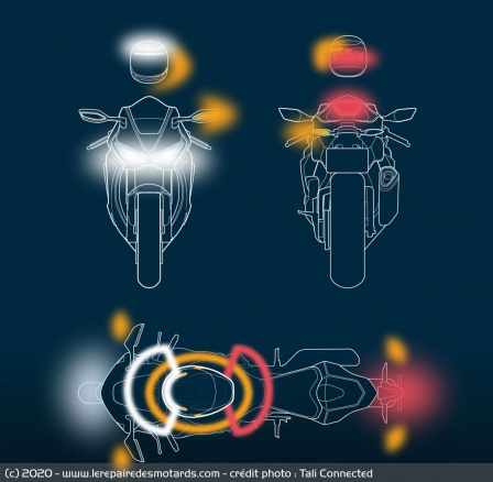 Le casque se connecte pour se synchroniser à l'éclairage de la moto