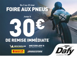 Promo : 30 euros de remise sur les pneus moto