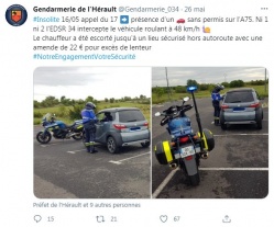 Le tweet de la Gendarmerie de l'Hérault