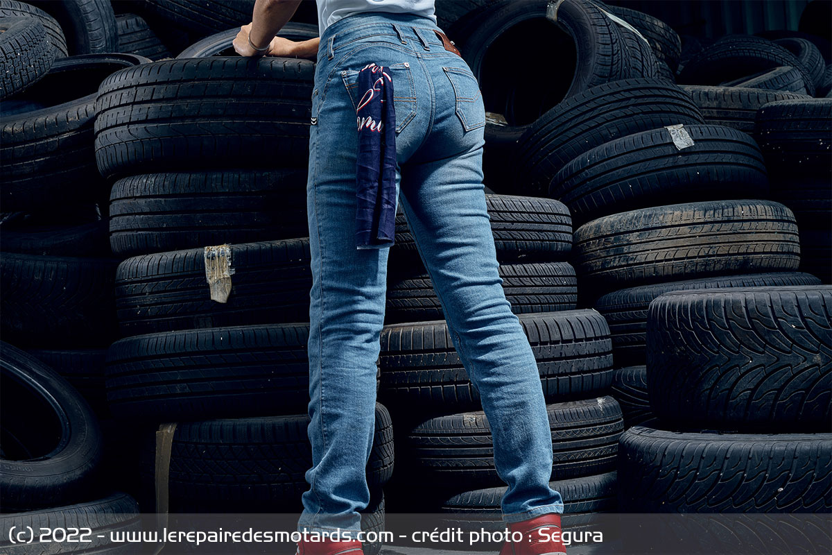 Jeans Moto MOTTO Femme Lady Kira Bleu Fibre Protections Homologué