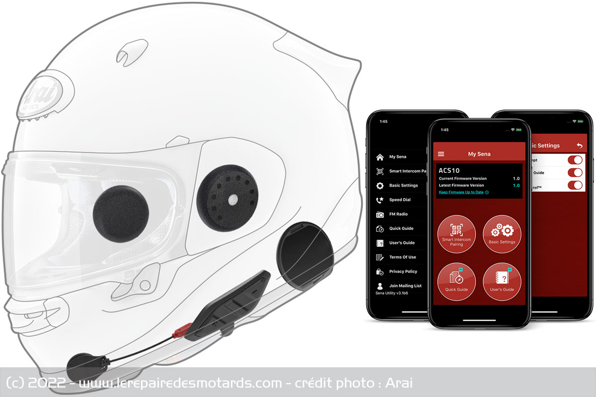 Intercom moto bluetooth pour casque Sena ACS10 Arai Quantic/RX-7V/RX-7V EVO  - Intercom Bluetooth - Accessoires High-Tech - Equipement du motard