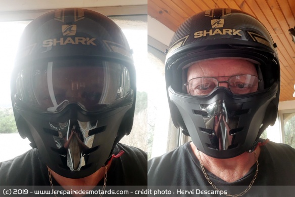 Configuration du Shark S-Drak Carbon avec le masque