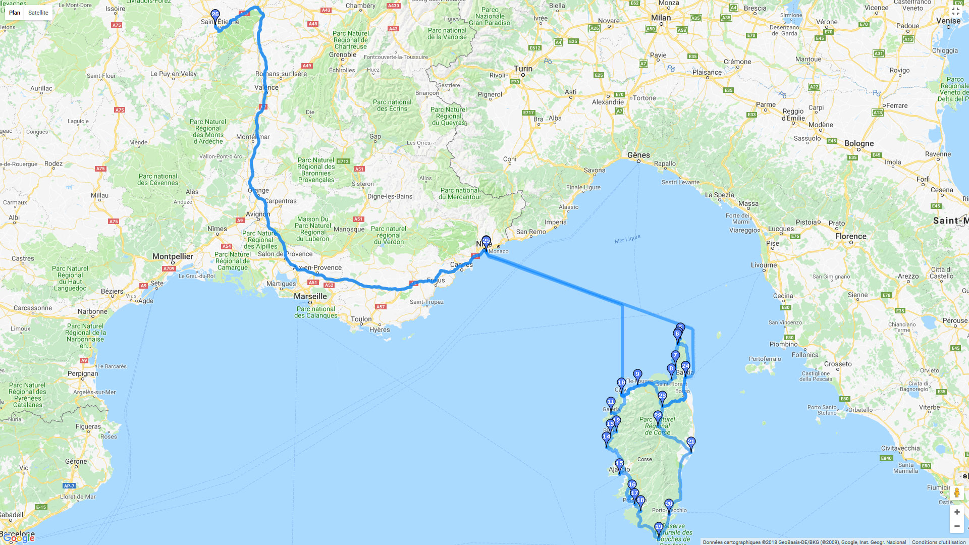 Carte roadbook La Corse par la côte