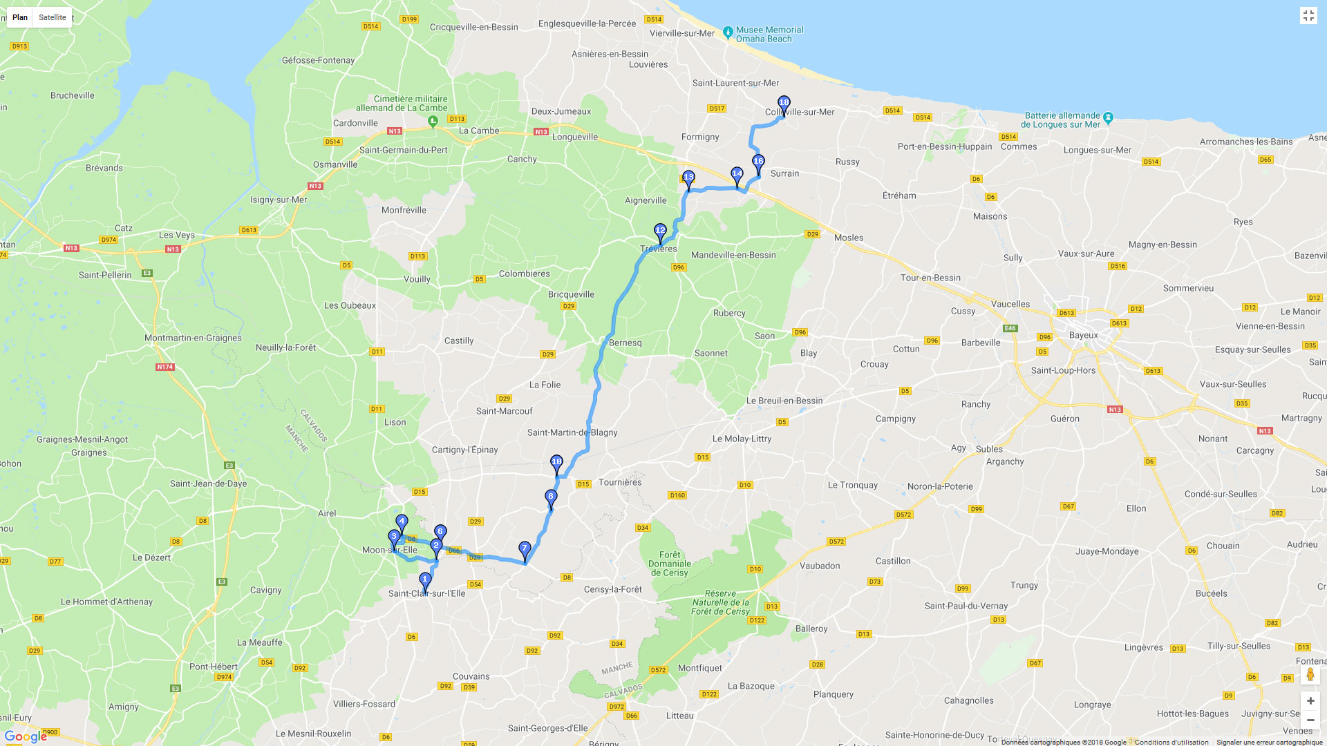 Pour zoomer sur la carte et avoir plus de détails, connectez-vous ! Carte roadbook Direction Colleville