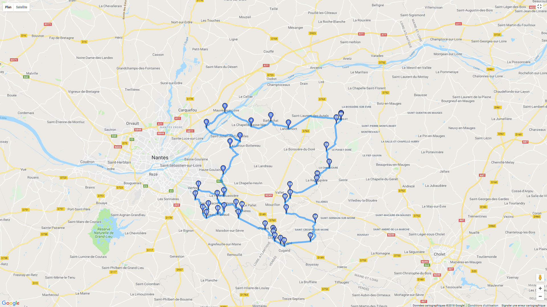 Pour zoomer sur la carte et avoir plus de détails, connectez-vous ! Carte roadbook Le vignoble Nantais