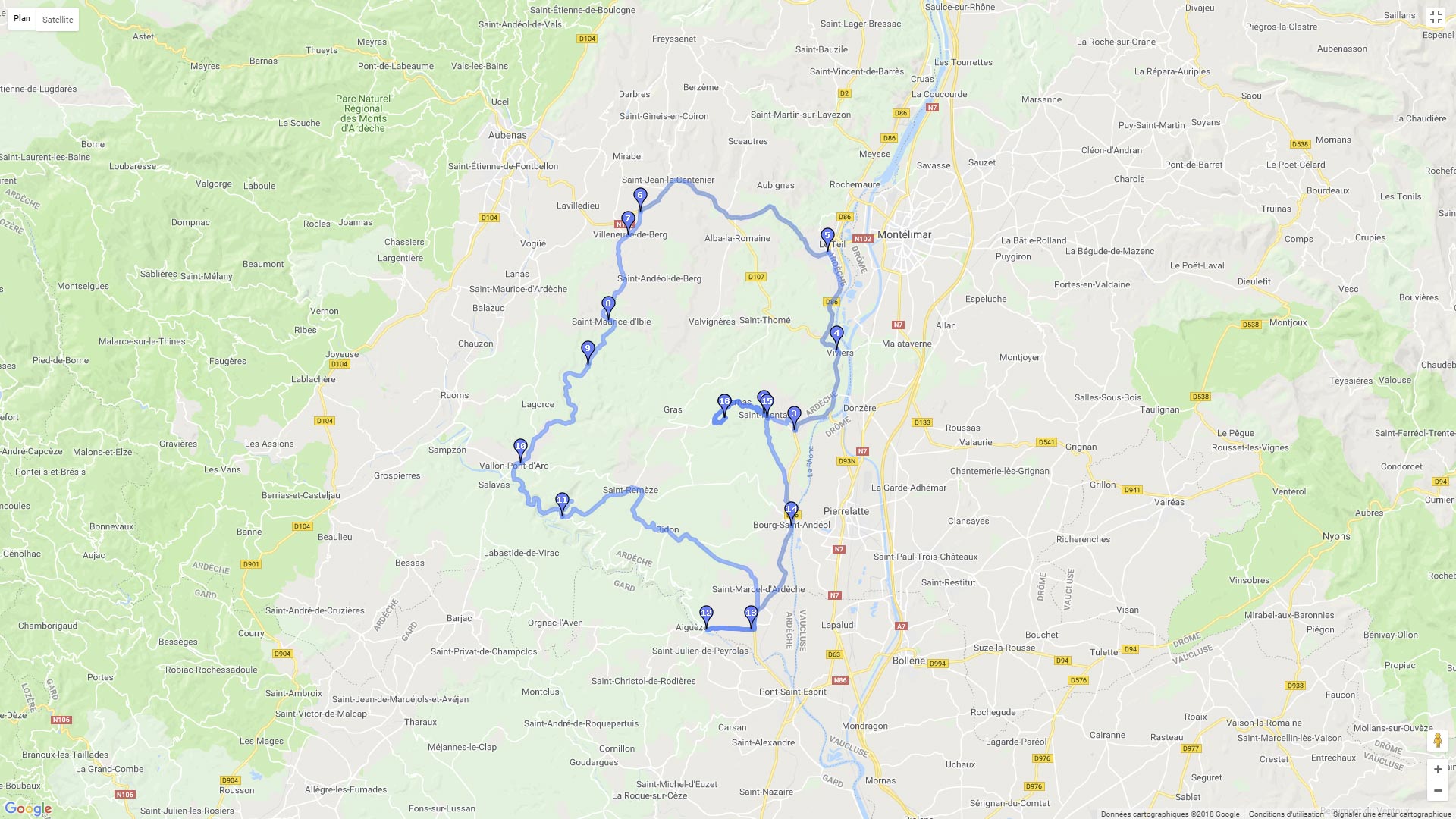 Carte roadbook Balade du plateau des Gras aux Gorges de l'Ardèche