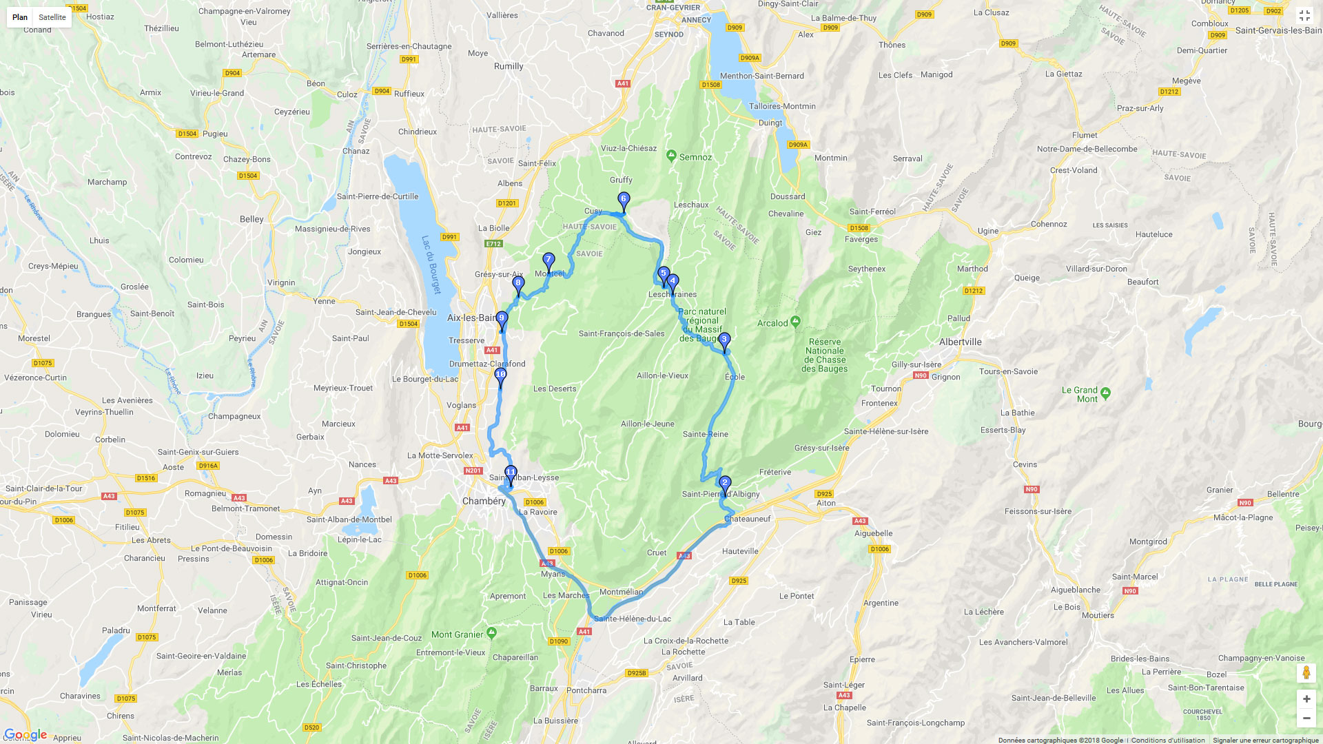 Pour zoomer sur la carte et avoir plus de détails, connectez-vous ! Carte roadbook Découverte des Bauges