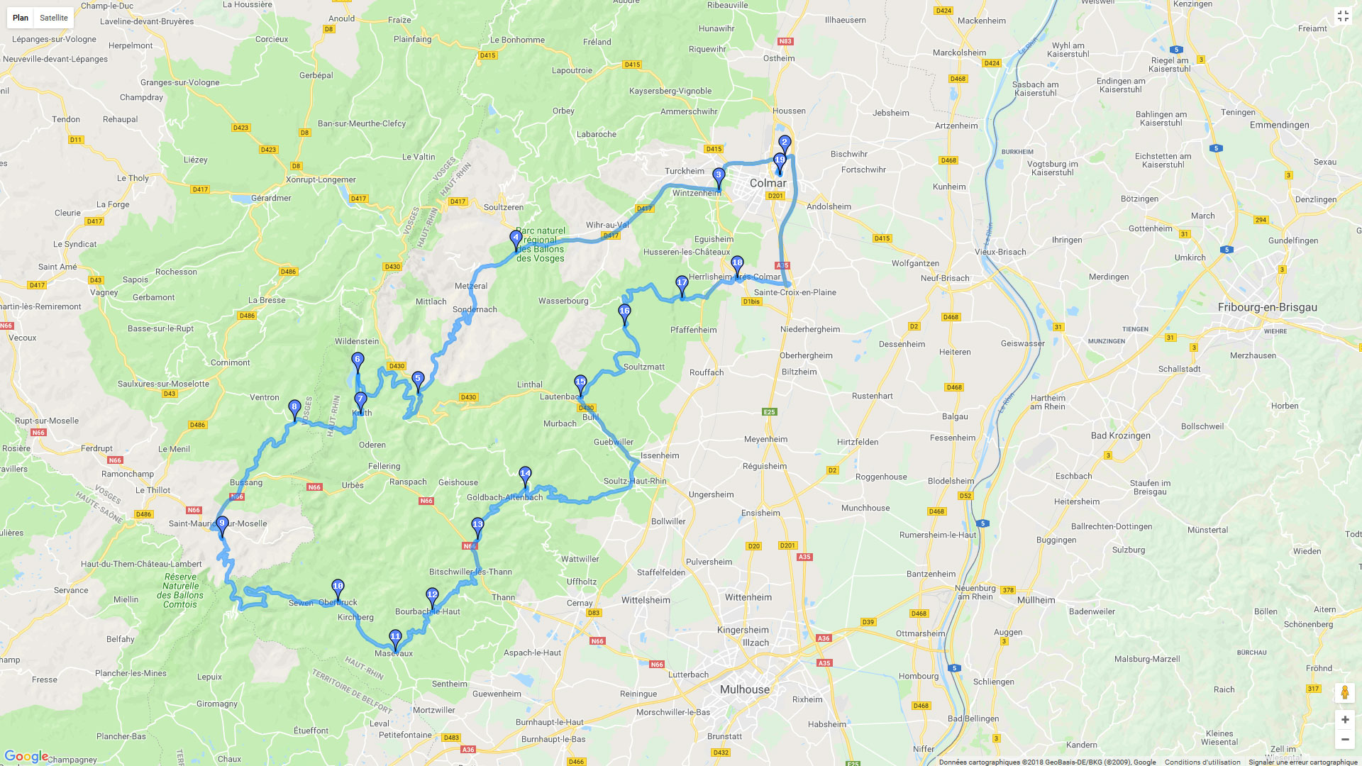 Pour zoomer sur la carte et avoir plus de détails, connectez-vous ! Carte roadbook Les ballons des Vosges