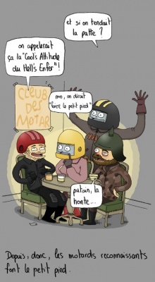 Le signe de pied des motards en histoire