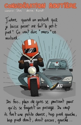 Le signe de pied des motards en histoire