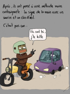 Le signe de pied des motards en histoire