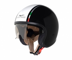 Casques Jet Suomy et Moto Guzzi noir et blanc