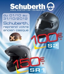 Promos Schuberth : jusqu'à 150 EUR de reprise sur les casques