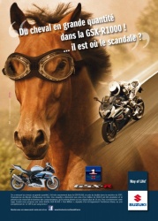 Publicité Suzuki : la GSX-R1000 envoie du pâté...de cheval