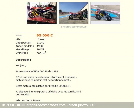 La Honda de Freddie Spencer sur le Bon Coin