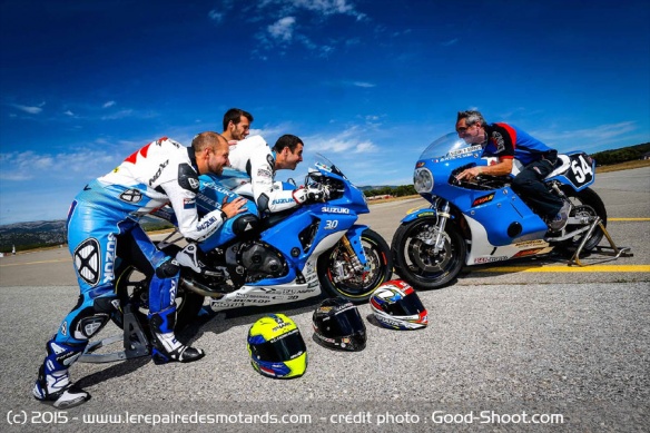 Delhalle, Masson et Philippe sur la GSX-R 1000 face à Meliand sur la GS1000 R