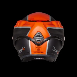 Le casque Roof Desmo Flash orange et noir de dos