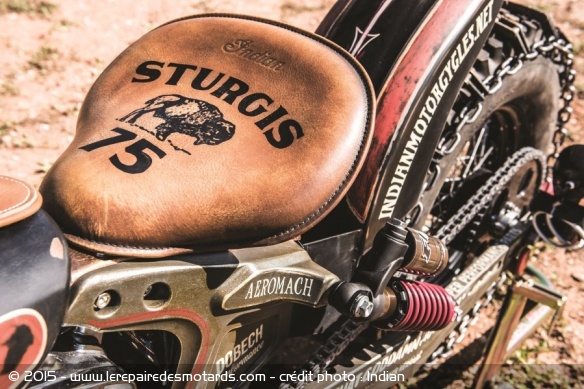Customisée pour l'occasion, la selle est un des accessoires du catalogue Indian