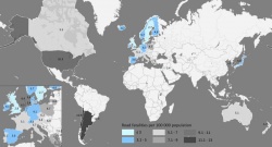 Nombre de tués pour 100.000 habitants en 2013 dans les pays de l'IRTAD