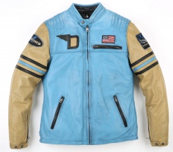 Blouson cuir Helstons Kurt bleu et jaune