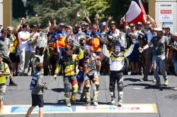 Svitko, Price et Quintanilla sur le podium moto du Dakar 2016 - crédit photo : DPPI / G. Lenormand