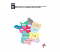 Prime moyenne d'une assurance au tiers selon les régions
