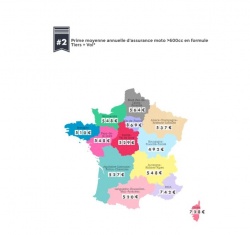 Prime moyenne assurance tiers/vol selon les régions