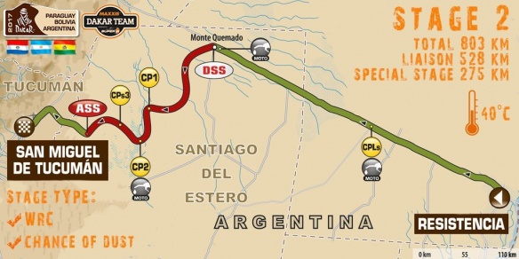 Carte de la 2e étape du Dakar