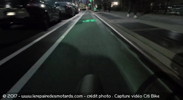 Le laser, vu depuis l'avant du vélo