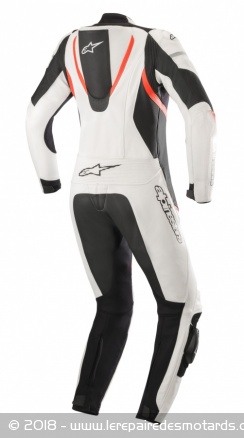 Combinaison femme cuir Alpinestars Stella Kira coloris noir bloanc et rouge 