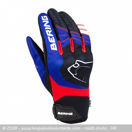 Gants été Bering Grissom coloris bleu blanc et rouge 