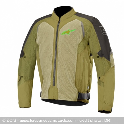 Veste textile Alpinestars Wake Air coloris noir olive et fluo Veste textile Alpinestars Wake Air coloris noir olive et fluo
