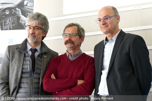 Patrick Jacquot, PDG de la Mutuelle des Motards, le professeur Rémy Willinger et Marc Rigolot, directeur de la Fondation MAIF