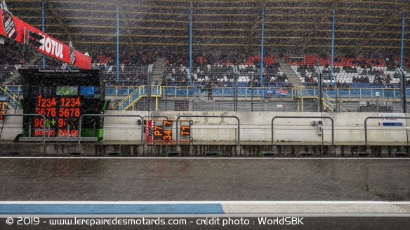 WSBK : la pitlane sous la neige à Assen