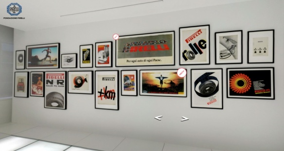 Salle d'archive Pirelli : cliquer sur le mur pour avoir plus de détails en photos et vidéos
