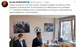 Le tweet du 5 septembre de Gérard Darmanin sur l'utilisation de stupéfiant