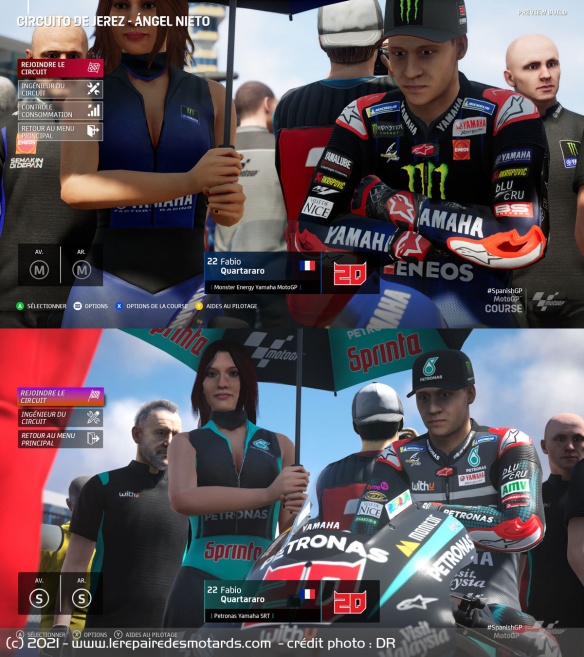 Différences de détails entre MotoGP 21 (en haut) et MotoGP 20 (en bas)