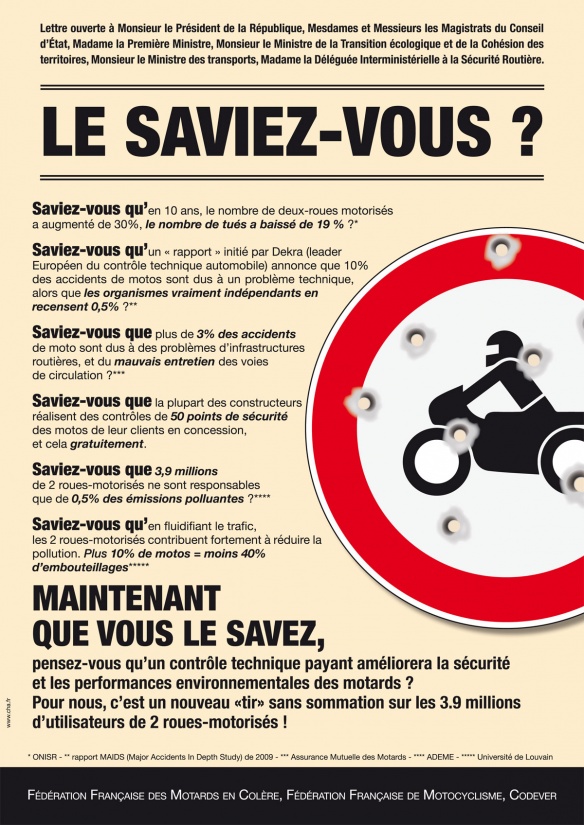 Lettre ouverte contre le contrôle technique moto