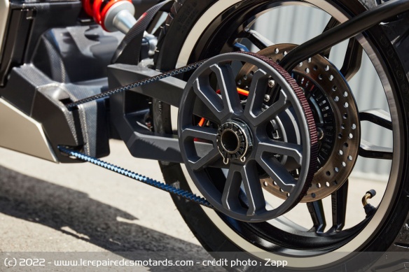 Le moteur est équipé d'une transmission par courroie Le moteur est équipé d'une transmission par courroie