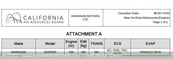 La Kawasaki homologuée par la CARB La Kawasaki homologuée par la CARB