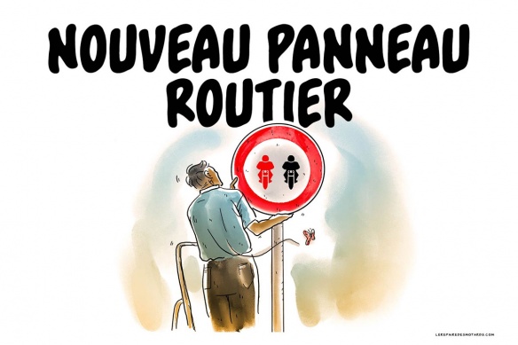 Nouveau panneau routier : Interdiction de doubler à moto