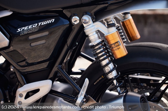 Les amortisseurs réglables Öhlins de la Triumph Speed Twin 1200 RS