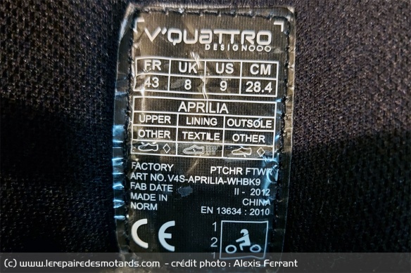 L'etiquette de la chaussure doit mentionné la certification