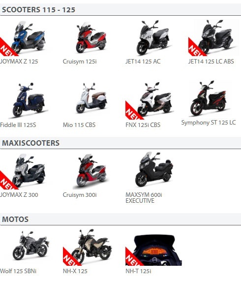 La gamme de scooters et motos Sym