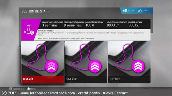 Le recrutement du staff passe en fait par un système de bonus temporaires
