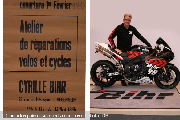 L'affiche annonçant l'ouverture de l'atelier et Cyrille Bihr en 2010