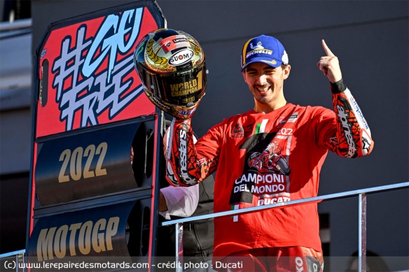La marque est sacrée championne du Monde MotoGP avec Bagnaia et Ducati en 2022 La marque est sacrée championne du Monde MotoGP avec Bagnaia et Ducati en 2022