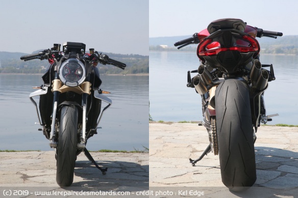 La MV Agusta Brutale 1000 Serie Oro de face et de derrière