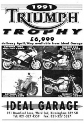 La gamme complète des Triumph en 1991 sur la plaquette de l'Idéal Garage de Birmingham.